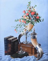 STILL LIFE, BOOKS, FLOWERS & WORK BOX by Billy Thompson at Ross's Online Art Auctions