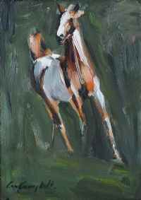 PIEBALD PONY EXERCISING by Con Campbell at Ross's Online Art Auctions