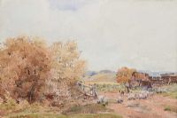 TENDING SHEEP by Claude Hayes RI ROI at Ross's Online Art Auctions