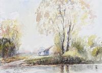 COTTAGE BY A RIVER by Tom McGoldrick at Ross's Online Art Auctions