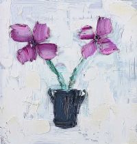 PURPLE FLOWERS IN A GREY VASE by Colin Flack at Ross's Online Art Auctions