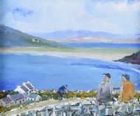 FARMERS VIEW OF TRA NA ROSSAN COTTAGES DOWNINGS by Sean Lorinyenko at Ross's Online Art Auctions