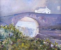COTTAGES AT LACKAGH BRIDGE BETWEEN DOWNINGS & CREESLOUGH by Sean Lorinyenko at Ross's Online Art Auctions