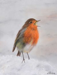 SINGING ROBIN IN THE SNOW by Lawrence Chambers at Ross's Online Art Auctions