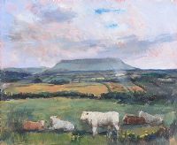 LANDSCAPE, COWS WITH BEN BULBEN IN THE BACKGROUND by Hilary Bryson at Ross's Online Art Auctions