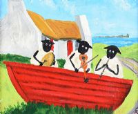 ANDY PAT'S WANDERING SHEEP, THREE SHEEP IN A BOAT by Andy Pat at Ross's Online Art Auctions
