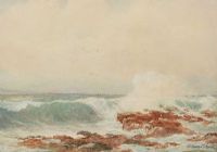STORMY SEA OVER THE ROCKS by James Aitken at Ross's Online Art Auctions