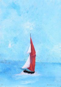 RED SAIL BEHIND A BLUE SKY by Jeff Adams at Ross's Online Art Auctions