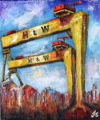 HARLAND & WOLFF THE CRANES by John Stewart at Ross's Online Art Auctions