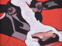 COW'S HEAD ON RED by Con Campbell at Ross's Online Art Auctions