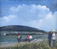 THE CURRACH MEN AT PORTNABLAGH PIER NEAR CREESLOUGH, DONEGAL by Sean Lorinyenko at Ross's Online Art Auctions
