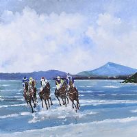RACING AT LOW TIDE ON DOWNINGS BEACH by Sean Lorinyenko at Ross's Online Art Auctions
