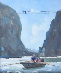 THE FANAD CURRACH MEN EXPLORING THE ANTRIM COASTLINE by Sean Lorinyenko at Ross's Online Art Auctions