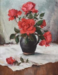 STILL LIFE, ROSES IN A JUG by Maurice Canning Wilks ARHA RUA at Ross's Online Art Auctions