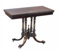 VICTORIAN WALNUT & EBONY TURN OVER LEAF CARD TABLE at Ross's Online Art Auctions