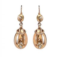 VICTORIAN GOLD DROP EARRINGS SET WITH SEED PEARLS at Ross's Online Art Auctions