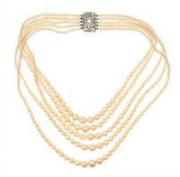 VINTAGE MULTI-STRAND FAUX PEARL NECKLACE WITH CRYSTAL-SET CLASP at Ross's Online Art Auctions