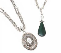 ANTIQUE STERLING SILVER LOCKET AND MODERN HARDSTONE-SET PENDANT, ON STERLING SILVER CHAINS at Ross's Online Art Auctions
