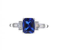 STERLING SILVER RING SET WITH BLUE AND COLOURLESS STONES IN THE STYLE OF ART DECO at Ross's Online Art Auctions