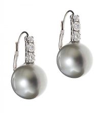 18CT WHITE GOLD TAHITIAN PEARL AND DIAMOND EARRINGS at Ross's Online Art Auctions