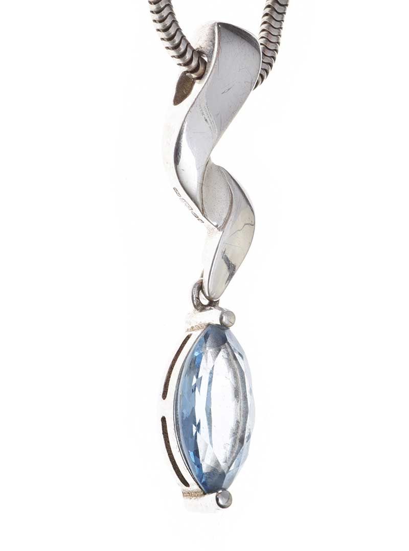 STERLING SILVER DROP PENDANT AND CHAIN SET WITH BLUE TOPAZ at Ross's Online Art Auctions