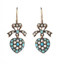 9CT GOLD DROP EARRINGS SET WITH TURQUOISE AND SEED PEARL at Ross's Online Art Auctions