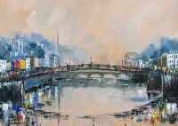 THE HA'PENNY BRIDGE, DUBLIN by Niall Campion at Ross's Online Art Auctions