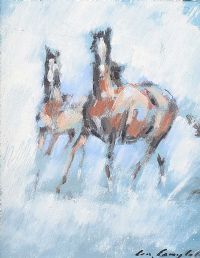 MARE & FOAL IN THE SNOW by Con Campbell at Ross's Online Art Auctions