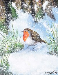 ROBIN IN SNOWFALL by Andy Saunders at Ross's Online Art Auctions