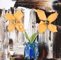 YELLOW FLOWERS IN A BLUE VASE by Colin Flack at Ross's Online Art Auctions