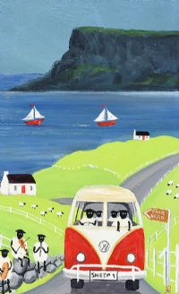 ANDY PATS WANDERING SHEEP CAMPER VAN VACATION ON THE ANTRIM COAST by Andy Pat at Ross's Online Art Auctions