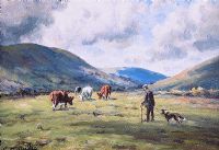 CATTLE GRAZING IN THE GLENS by Charles McAuley at Ross's Online Art Auctions