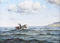 CHECKING THE LOBSTER POTS by Charles McAuley at Ross's Online Art Auctions