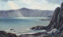 SUNLIGHT & ROCKS ON THE ANTRIM COAST by Charles McAuley at Ross's Online Art Auctions