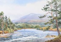 FISHING THE RIVER DEE NEAR BRAEMAR by Robert Egginton at Ross's Online Art Auctions