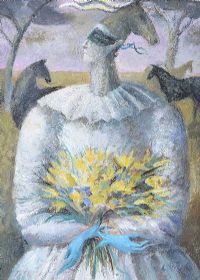 PERROT WITH YELLOW FLOWERS by Elizabeth Taggart at Ross's Online Art Auctions