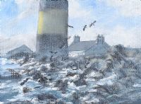 LIGHTHOUSE & COTTAGE by James Manley RUA at Ross's Online Art Auctions