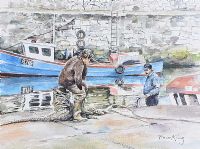 FISHERMEN, CARNLOUGH by Fraser King at Ross's Online Art Auctions