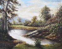 TREES BY THE RIVER BANK by Irish School at Ross's Online Art Auctions