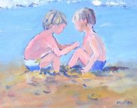 TWINS ON THE BEACH by Marjorie Wilson at Ross's Online Art Auctions