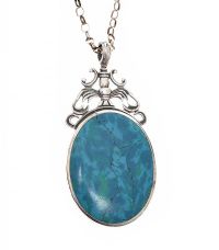 SILVER ONYX AND TURQUOISE PENDANT AND CHAIN at Ross's Online Art Auctions