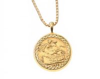 SOVEREIGN ON 9CT GOLD CHAIN at Ross's Online Art Auctions