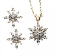 9CT GOLD DIAMOND NECKLACE AND EARRING SET at Ross's Online Art Auctions