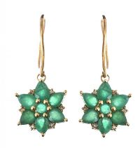 9CT GOLD EMERALD AND DIAMOND FLORAL EARRINGS at Ross's Online Art Auctions