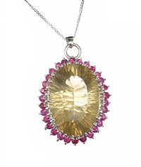 14CT WHITE GOLD RUBY AND QUARTZ PENDANT AND CHAIN at Ross's Online Art Auctions