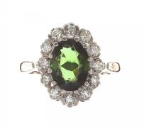 18CT WHITE GOLD GREEN SAPPHIRE AND DIAMOND RING at Ross's Online Art Auctions