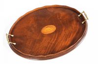 EDWARDIAN INLAID MAHOGANY OVAL TRAY at Ross's Online Art Auctions