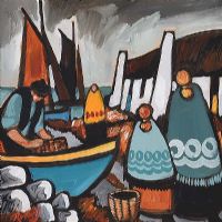 UNLOADING THE CREELS by J.P. Rooney at Ross's Online Art Auctions