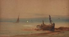 BEACHED FISHING BOAT by H. Coldrick at Ross's Online Art Auctions