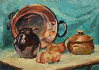 STILL LIFE, ONIONS & POTS by Eleanor Harbinson at Ross's Online Art Auctions